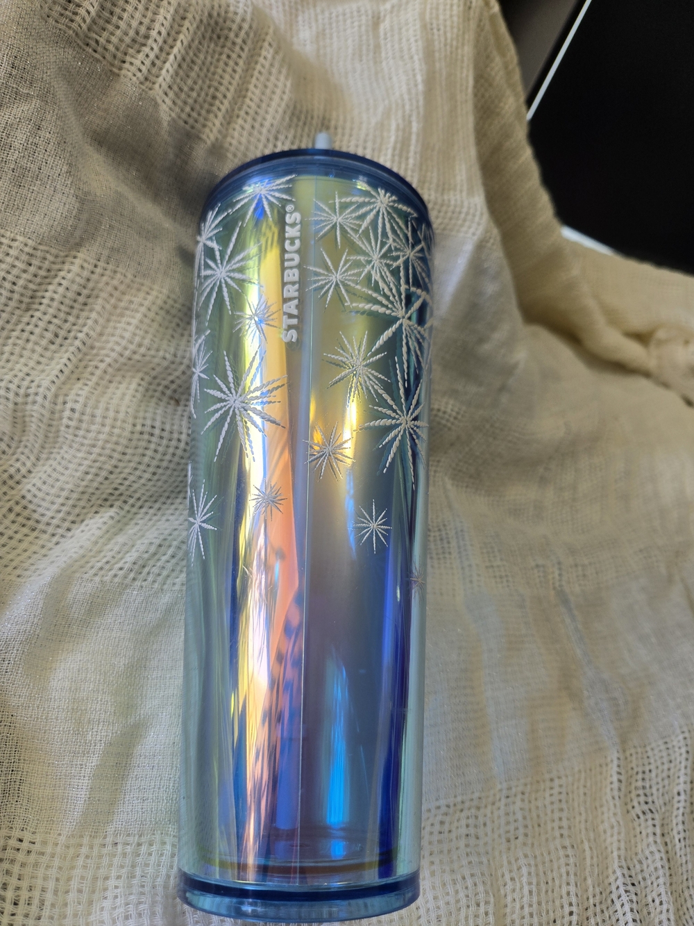 Starbucks Iridescent Blue Holiday Tumbler - Starburst Design